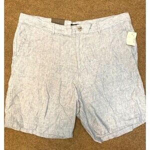 Saks Fifth Avenue Chino Shorts Mens 38 Flat Front Blue Linen Relaxed